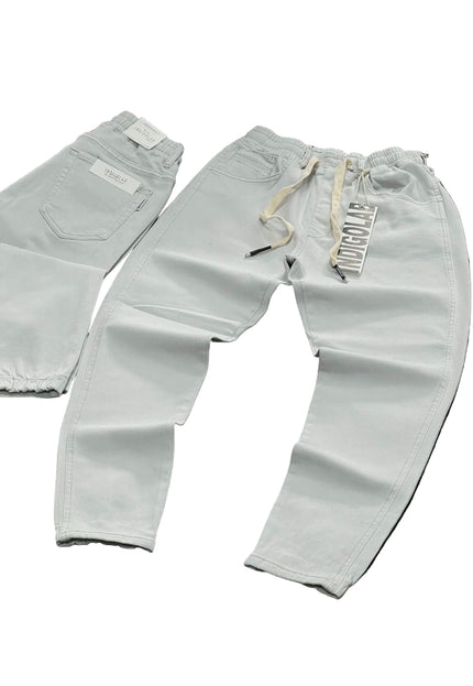 Men's Drawstring Jogger Jeans in Light Grey