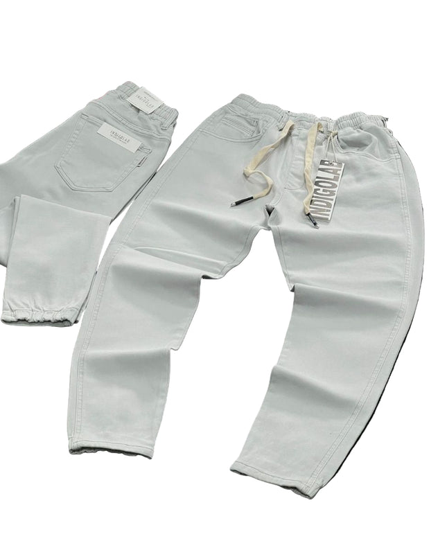 Men's Drawstring Jogger Jeans in Light Grey