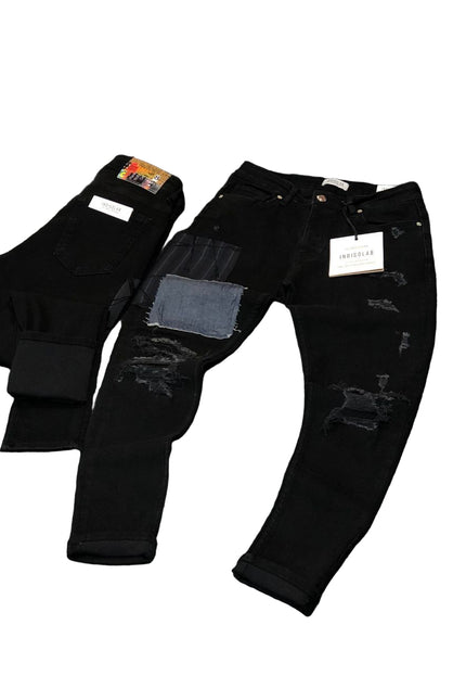 Men's Distressed Patchwork Jeans in Faded Black