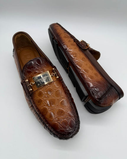 MEN'S CROC-EMBOSSED PLAQUE LOAFERS