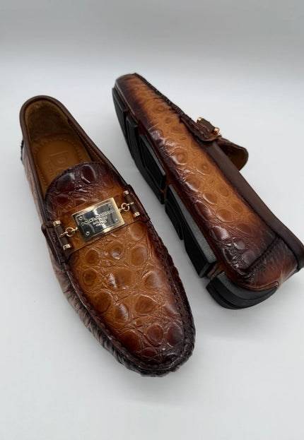 MEN'S CROC-EMBOSSED PLAQUE LOAFERS