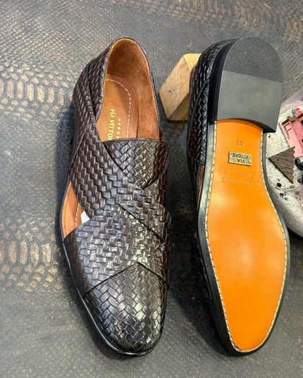 MEN'S WOVEN LEATHER HALF COVER SHOES