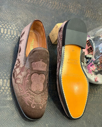 MEN'S CROWN DESIGNED EMBROIDERED LOAFERS