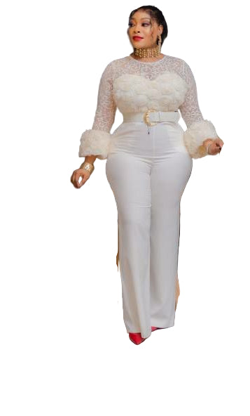 LADIES EMBROIDERED FLOWER JUMPSUIT WITH WIDE-LEG PANTS