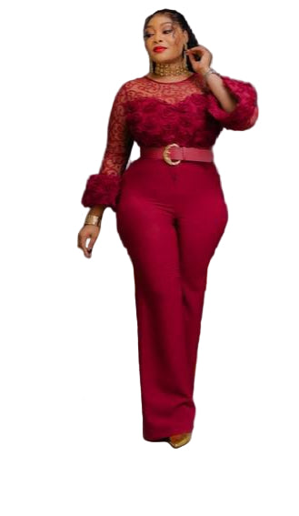 LADIES EMBROIDERED FLOWER JUMPSUIT WITH WIDE-LEG PANTS