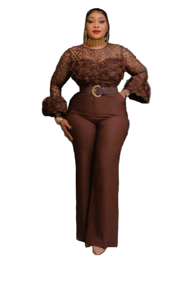 LADIES EMBROIDERED FLOWER JUMPSUIT WITH WIDE-LEG PANTS