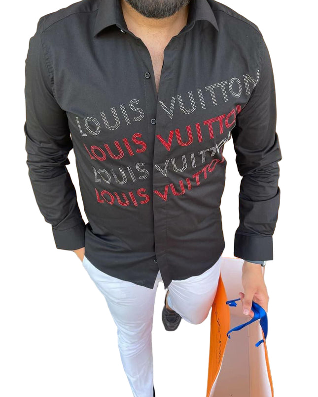 MEN'S REPEATING TEXT LONG SLEEVE SHIRT