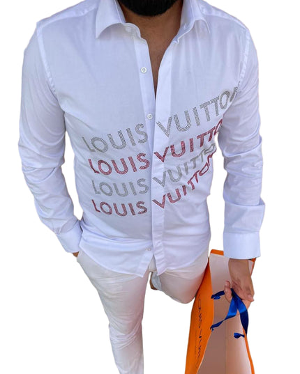 MEN'S REPEATING TEXT LONG SLEEVE SHIRT