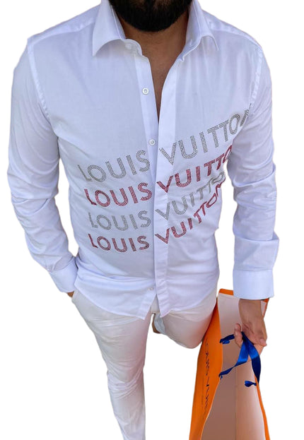MEN'S REPEATING TEXT LONG SLEEVE SHIRT