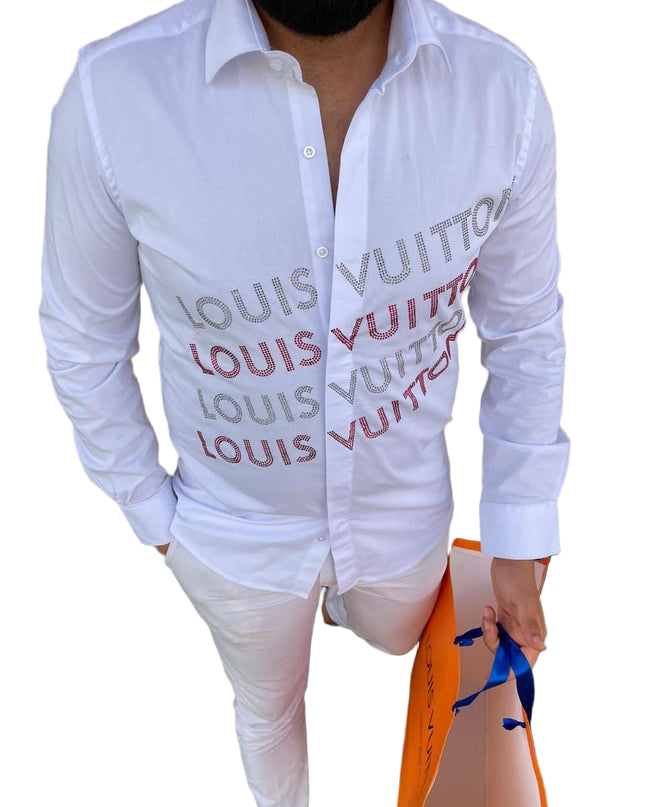 MEN'S REPEATING TEXT LONG SLEEVE SHIRT