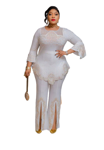 ELEGANT EMBELLISHED PEPLUM TOP & PANT SET