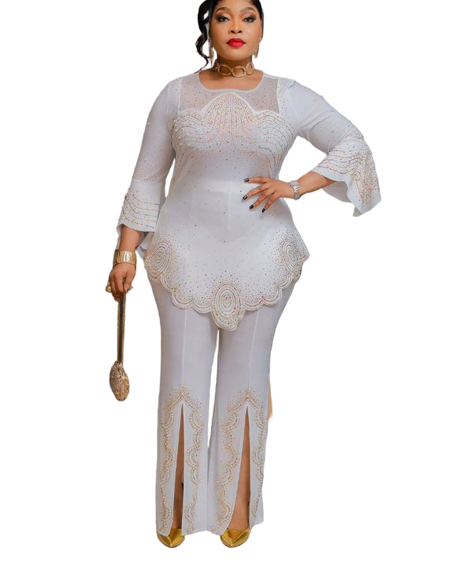 ELEGANT EMBELLISHED PEPLUM TOP & PANT SET