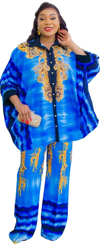 LUXURY PRINT BATWING TOP & WIDE-LEG PANT SET
