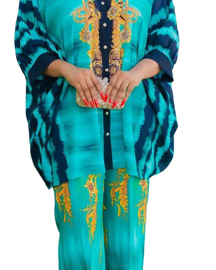 LUXURY PRINT BATWING TOP & WIDE-LEG PANT SET