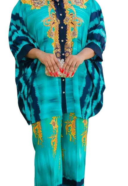 LUXURY PRINT BATWING TOP & WIDE-LEG PANT SET