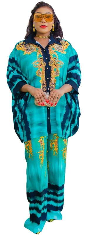 LUXURY PRINT BATWING TOP & WIDE-LEG PANT SET