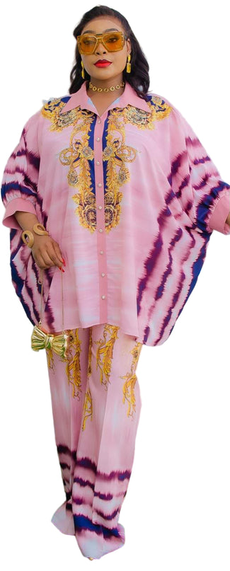 LUXURY PRINT BATWING TOP & WIDE-LEG PANT SET