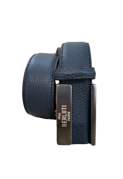 Men's Berluti Scritto Buckle Belt in Navy Blue