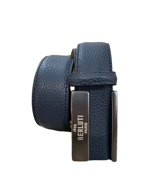 Men's Berluti Scritto Buckle Belt in Navy Blue