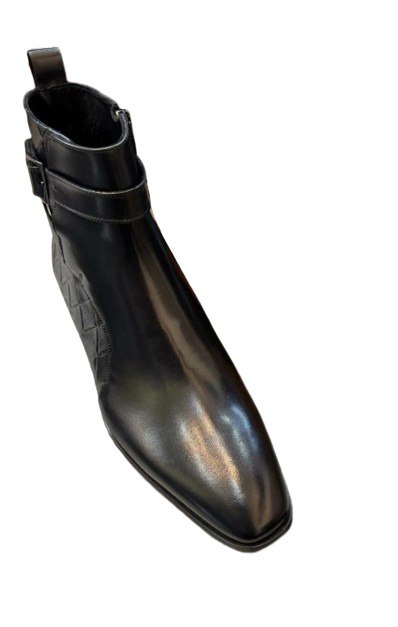 MEN'S BLACK LEATHER ZIP BOOT WITH SIDE DESIGN