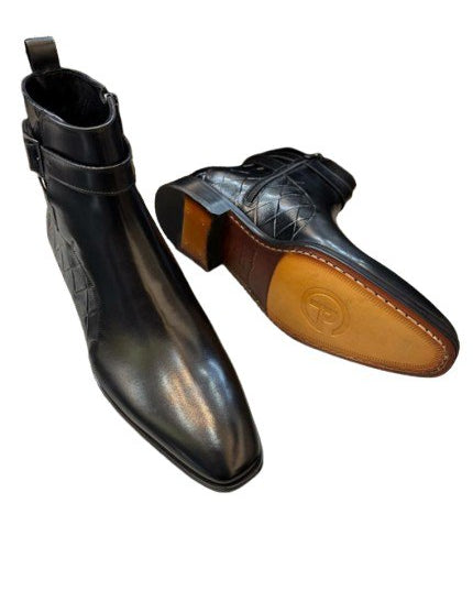 MEN'S BLACK LEATHER ZIP BOOT WITH SIDE DESIGN
