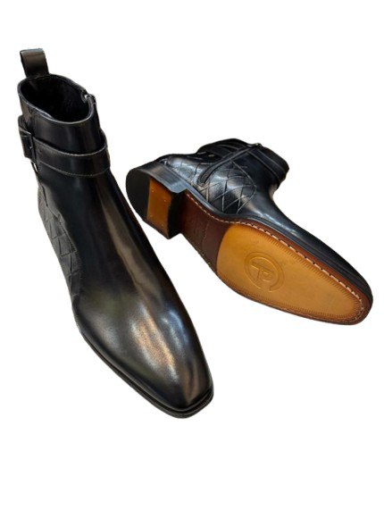 MEN'S BLACK LEATHER ZIP BOOT WITH SIDE DESIGN