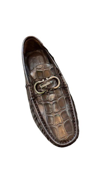 Men's Ferragamo Croc-Embossed Loafer in Brown