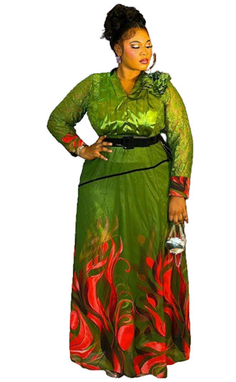 PREMIUM LADIES ELEGANT LACE SLEEVE MAXI DRESS WITH BELT