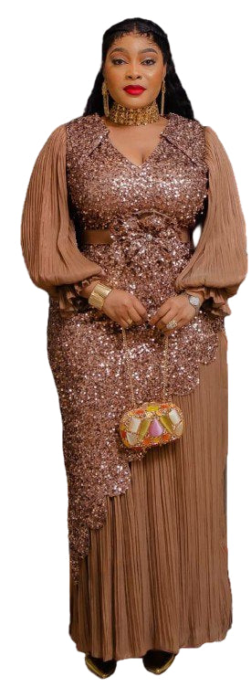 PREMIUM LADIES LUXURY SEQUIN EMBELLISHED PLEATED MAXI GOWN