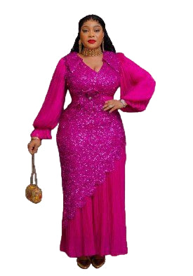 PREMIUM LADIES LUXURY SEQUIN EMBELLISHED PLEATED MAXI GOWN