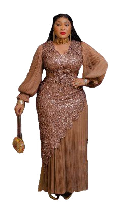 PREMIUM LADIES LUXURY SEQUIN EMBELLISHED PLEATED MAXI GOWN