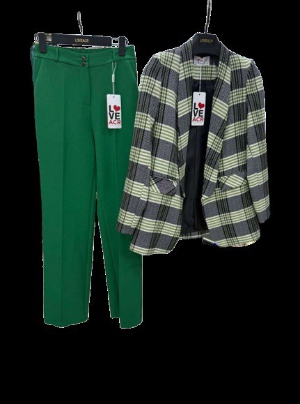 PREMIUM LADIES LUXURY PLAID CHECK BLAZER & SOLID TAILORED TROUSER OFFICE SET