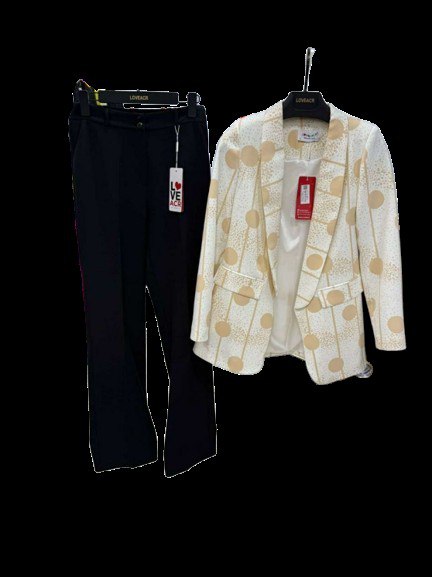 PREMIUM LADIES LUXURY GEOMETRIC DOT & LINE PRINT BLAZER & SOLID TROUSER SET