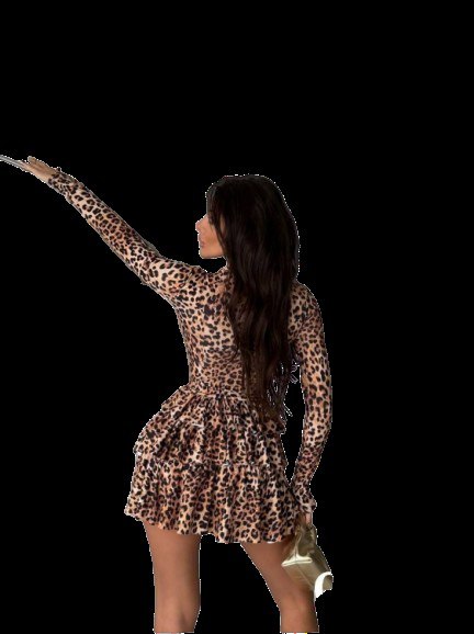 PREMIUM LADIES LUXURY LEOPARD PRINT RIBBED KNIT TIERED RUFFLE SKATER MINI DRESS