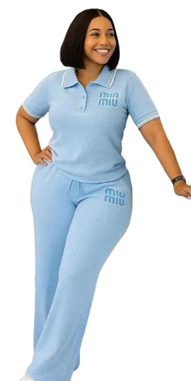 PREPPY CHIC KNIT POLO AND WIDE LEG PANT SET