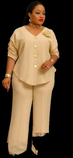 SOPHISTICATED BUTTON-DOWN HIGH-LOW TUNIC AND TROUSER SET