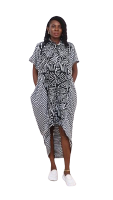 LADIES ADIRE MATERIAL PATTERNED MIDI DRESSES.